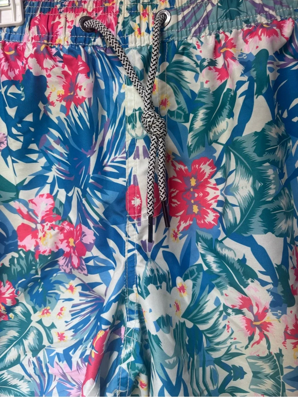Brand New Men's Tropical Floral Swim Trunks - Blue & Pink